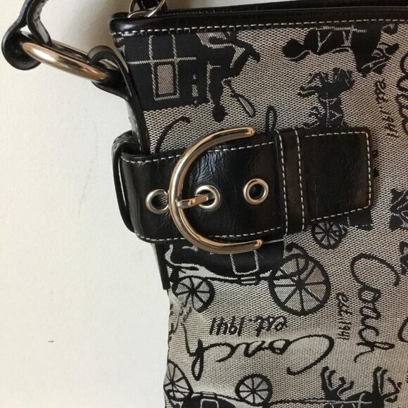 Coach Signature Horse & Carriage Jacquard & Black Leather Shoulder Bag No. 14441 - Picture 5 of 11